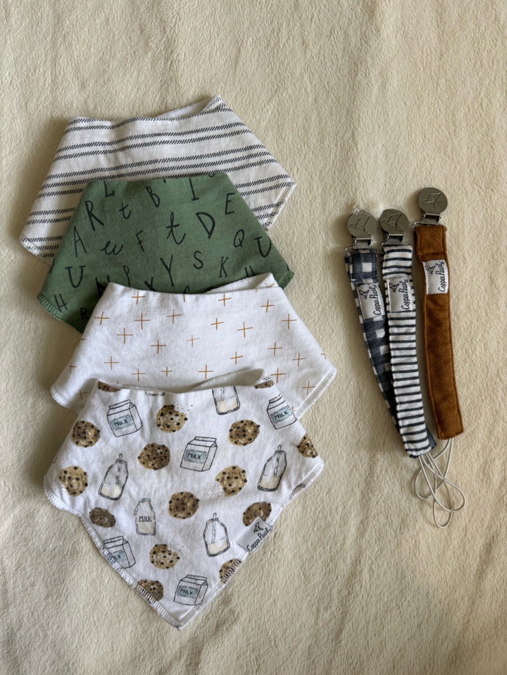 Copper Pearl Bib and Pacifier Clip Bundle